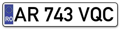 Placuta inmatriculare numar auto  AR-743-VQC, AR 743 VQC, AR743VQC