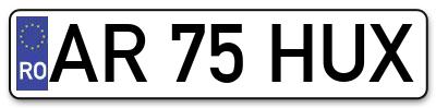 Placuta inmatriculare numar auto  AR-75-HUX, AR 75 HUX, AR75HUX