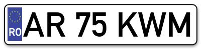 Placuta inmatriculare numar auto  AR-75-KWM, AR 75 KWM, AR75KWM