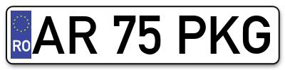 Placuta inmatriculare numar auto  AR-75-PKG, AR 75 PKG, AR75PKG