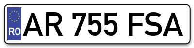 Placuta inmatriculare numar auto  AR-755-FSA, AR 755 FSA, AR755FSA