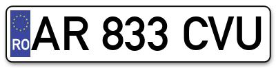 Placuta inmatriculare numar auto  AR-833-CVU, AR 833 CVU, AR833CVU