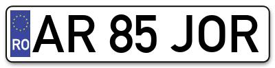 Placuta inmatriculare numar auto  AR-85-JOR, AR 85 JOR, AR85JOR