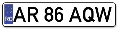 Placuta inmatriculare numar auto  AR-86-AQW, AR 86 AQW, AR86AQW