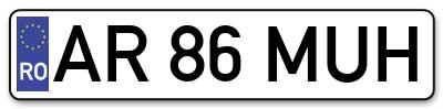 Placuta inmatriculare numar auto  AR-86-MUH, AR 86 MUH, AR86MUH