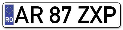Placuta inmatriculare numar auto  AR-87-ZXP, AR 87 ZXP, AR87ZXP