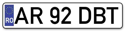 Placuta inmatriculare numar auto  AR-92-DBT, AR 92 DBT, AR92DBT