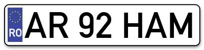 Placuta inmatriculare numar auto  AR-92-HAM, AR 92 HAM, AR92HAM