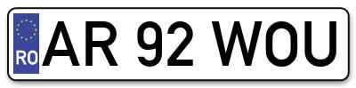 Placuta inmatriculare numar auto  AR-92-WOU, AR 92 WOU, AR92WOU