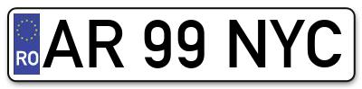 Placuta inmatriculare numar auto  AR-99-NYC, AR 99 NYC, AR99NYC