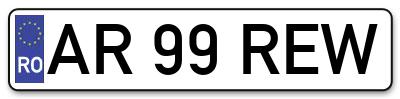 Placuta inmatriculare numar auto  AR-99-REW, AR 99 REW, AR99REW