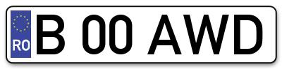Placuta inmatriculare numar auto  B-00-AWD, B 00 AWD, B00AWD