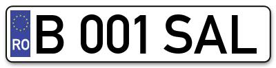 Placuta inmatriculare numar auto  B-001-SAL, B 001 SAL, B001SAL