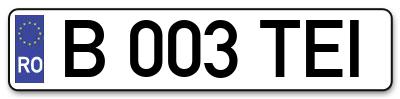 Placuta inmatriculare numar auto  B-003-TEI, B 003 TEI, B003TEI