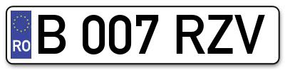 Placuta inmatriculare numar auto  B-007-RZV, B 007 RZV, B007RZV