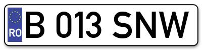 Placuta inmatriculare numar auto  B-013-SNW, B 013 SNW, B013SNW