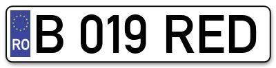 Placuta inmatriculare numar auto  B-019-RED, B 019 RED, B019RED