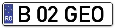 Placuta inmatriculare numar auto  B-02-GEO, B 02 GEO, B02GEO