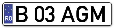 Placuta inmatriculare numar auto  B-03-AGM, B 03 AGM, B03AGM