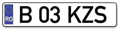 Placuta inmatriculare numar auto  B-03-KZS, B 03 KZS, B03KZS