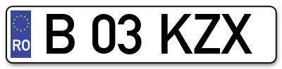 Placuta inmatriculare numar auto  B-03-KZX, B 03 KZX, B03KZX