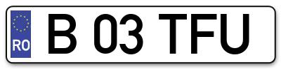 Placuta inmatriculare numar auto  B-03-TFU, B 03 TFU, B03TFU