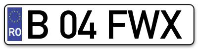 Placuta inmatriculare numar auto  B-04-FWX, B 04 FWX, B04FWX