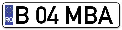 Placuta inmatriculare numar auto  B-04-MBA, B 04 MBA, B04MBA