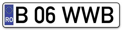 Placuta inmatriculare numar auto  B-06-WWB, B 06 WWB, B06WWB