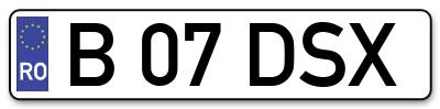 Placuta inmatriculare numar auto  B-07-DSX, B 07 DSX, B07DSX