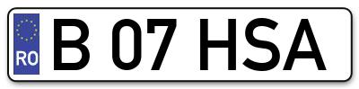 Placuta inmatriculare numar auto  B-07-HSA, B 07 HSA, B07HSA