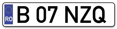 Placuta inmatriculare numar auto  B-07-NZQ, B 07 NZQ, B07NZQ