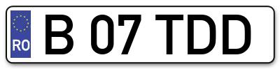 Placuta inmatriculare numar auto  B-07-TDD, B 07 TDD, B07TDD