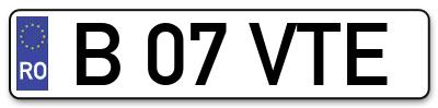 Placuta inmatriculare numar auto  B-07-VTE, B 07 VTE, B07VTE