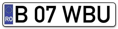 Placuta inmatriculare numar auto  B-07-WBU, B 07 WBU, B07WBU