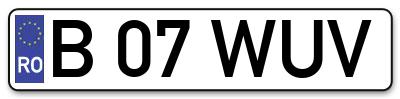 Placuta inmatriculare numar auto  B-07-WUV, B 07 WUV, B07WUV