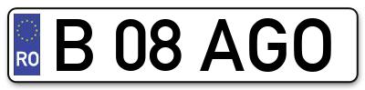 Placuta inmatriculare numar auto  B-08-AGO, B 08 AGO, B08AGO