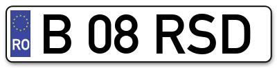 Placuta inmatriculare numar auto  B-08-RSD, B 08 RSD, B08RSD