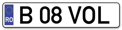 Placuta inmatriculare numar auto  B-08-VOL, B 08 VOL, B08VOL