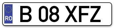 Placuta inmatriculare numar auto  B-08-XFZ, B 08 XFZ, B08XFZ