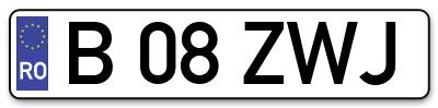 Placuta inmatriculare numar auto  B-08-ZWJ, B 08 ZWJ, B08ZWJ