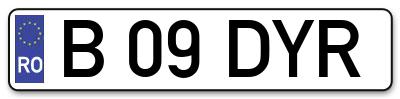 Placuta inmatriculare numar auto  B-09-DYR, B 09 DYR, B09DYR