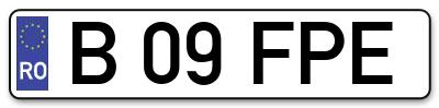 Placuta inmatriculare numar auto  B-09-FPE, B 09 FPE, B09FPE