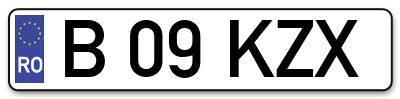 Placuta inmatriculare numar auto  B-09-KZX, B 09 KZX, B09KZX