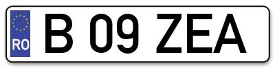 Placuta inmatriculare numar auto  B-09-ZEA, B 09 ZEA, B09ZEA