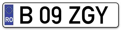 Placuta inmatriculare numar auto  B-09-ZGY, B 09 ZGY, B09ZGY
