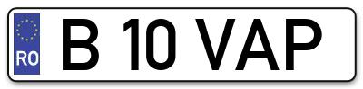 Placuta inmatriculare numar auto  B-10-VAP, B 10 VAP, B10VAP