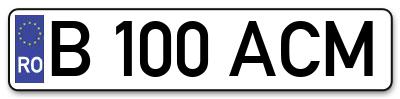 Placuta inmatriculare numar auto  B-100-ACM, B 100 ACM, B100ACM