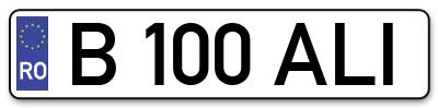 Placuta inmatriculare numar auto  B-100-ALI, B 100 ALI, B100ALI