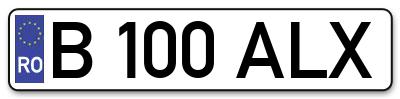 Placuta inmatriculare numar auto  B-100-ALX, B 100 ALX, B100ALX